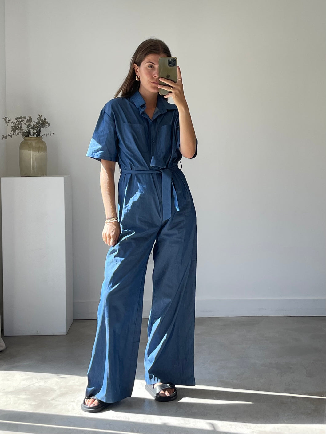 Short Sleeved Collared Jumpsuit
