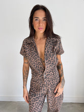 Load image into Gallery viewer, Leopard Print Denim Jumpsuit NEW
