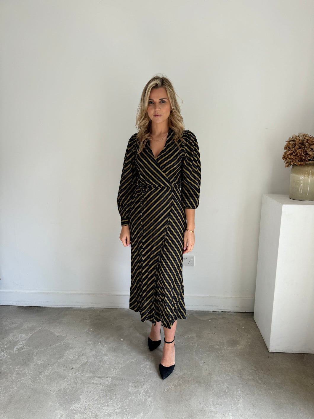 Ganni Striped Wrap Dress