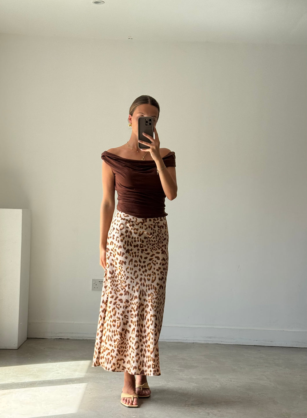Free People Leopard Satin Skirt