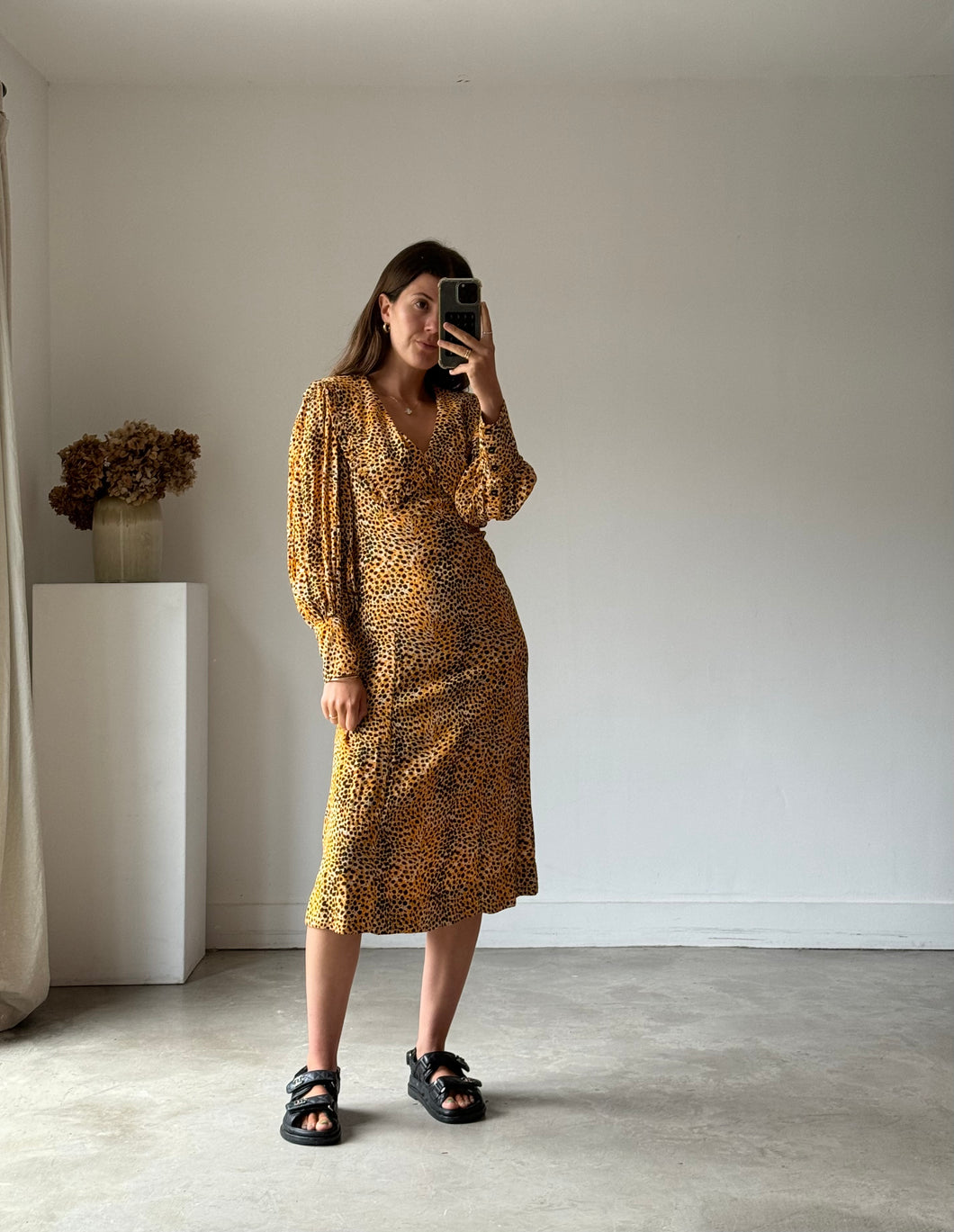 Ganni Leopard Print Collar Dress