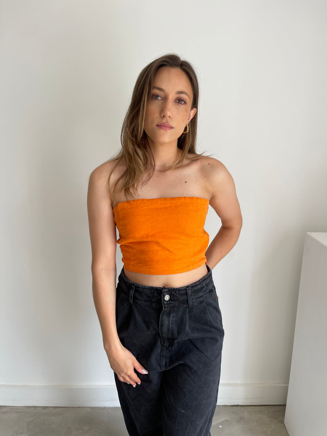 Zara Linen Bandeau Crop Top NEW